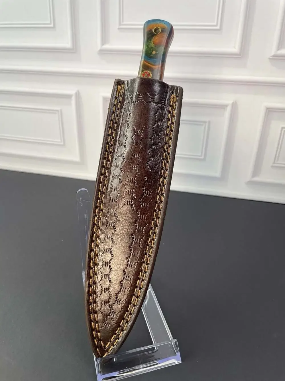Purse & Boot accessory . Custom Hand Forged Damascus Steel Boot knife.